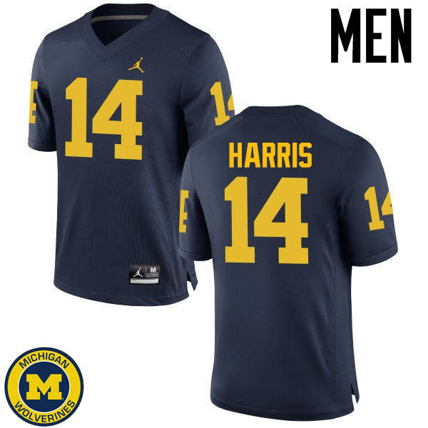 Men's Michigan Wolverines #14 Drake Harris Navy Stitched Football Jersey